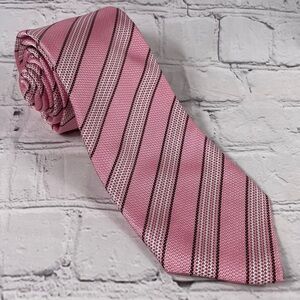 Isaia Napoli Pink Navy Stripes 7 Fold Silk Tie